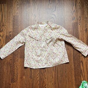 Bonpoint Girls' Floral Long-Sleeve Button-Up Shirt - Cream with Pink & Green
